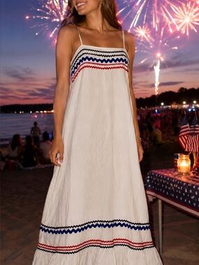 Lisa Marie Fernandez Rickrack Trimmed Linen Maxi Dress, White, Size 1 (U…